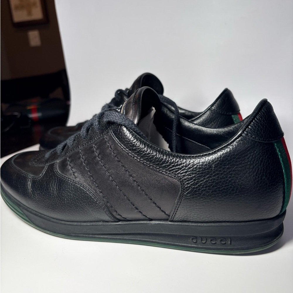 Gucci Black Leather Men's Sneakers men's size 10 - Picture 6 of 14